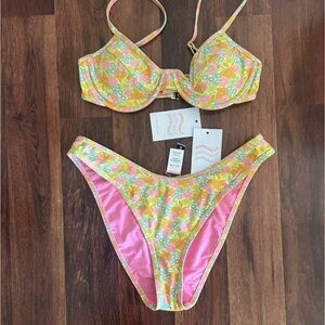 Dippin' Daisy's Floral Bikini Set in Pink and Yellow